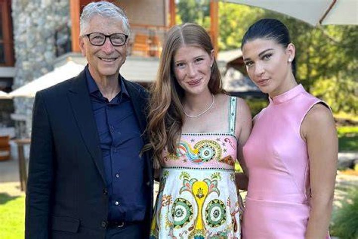 Jennifer Gates is pictured with family and guests ahead of her wedding ceremony in North Salem, New York at her rehearsal dinner