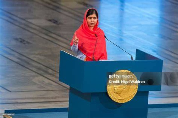 Malala Yousafzai delivers her acceptance speech during the Nobel Peace Prize Award ceremony in 2014