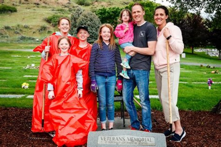 The Arkell family does a JustServe project at the Orem Cemetery